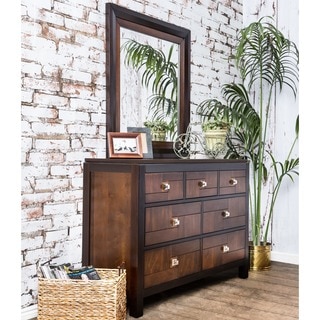 Furniture of America Anteia 2-piece Acacia and Walnut Dresser and Mirror Set