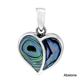 One Love Heart Stone Inlay .925 Sterling Silver Pendant (Thailand)