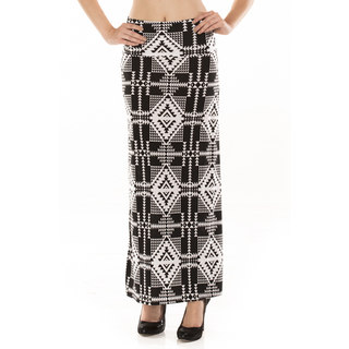 Women's Black and White Ikat Geometric Maxi Skirt