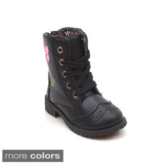 Blue Children's Flower Lace-up Military Boots