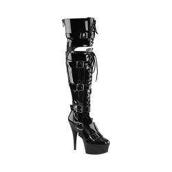 Women's Pleaser Delight 3068 Over The Knee Boot Black Stretch Patent/Black