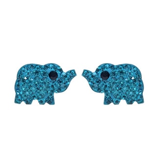 Elephant Inspired Blue Green CZ .925 Silver Stud Earrings (Thailand)