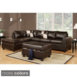 Lombardy Bonded Leather Sectional Sofa with Ottoman and Pillows