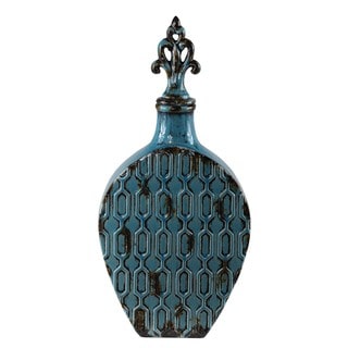 Large Turquoise Blue Lidded Ceramic Vase