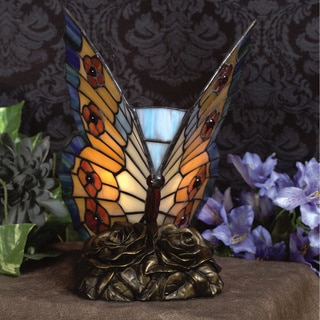 Tiffany 1-light Orange Butterfly Architectural Bronze Accent Lamp