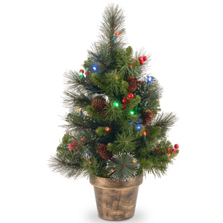 2-foot Crestwood Spruce Tree with Battery Operated Multicolor LED Lights