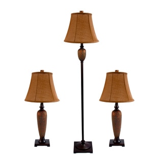 Elegant Designs Hammered Bronze Lamp Set (2 Table Lamps, 1 Floor Lamp)