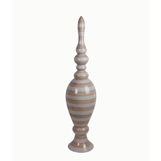 Large Tan/ White Striped Ceramic Finial