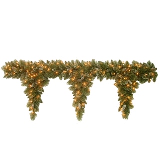6-foot Glittery Bristle Pine Teardrop Garland with 3 Drops with 100 Clear Lights