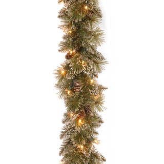 9' x 10" Glittery Bristle Pine Garland with 50 Clear Lights