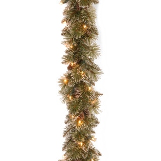 6' x 10" Glittery Bristle Pine Garland with50 Battery Operated Soft White LED Lights