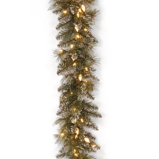 9' x 10" Glittery Bristle Pine Garland with 100 Soft White LED Lights