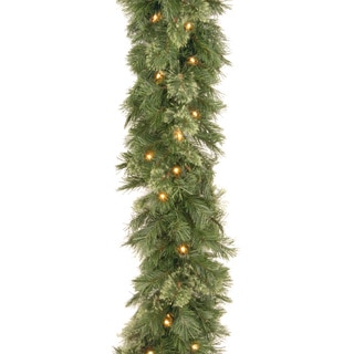 Wispy Willow WO1-9ALO Grande White Garland with Silvertone Glitter and 50 Clear Lights