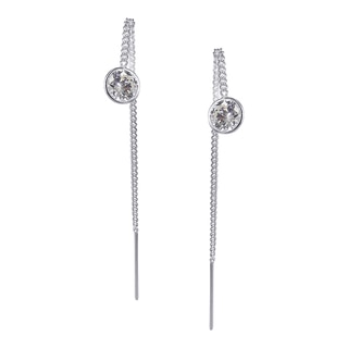 Round Cubic Zirconia Thread Slide .925 Silver Earrings (Thailand)