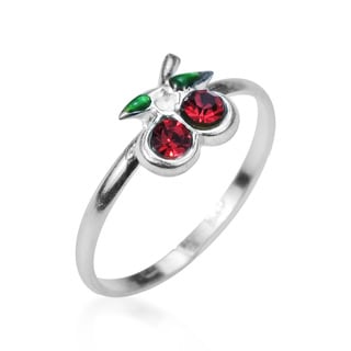 Handmade Sublime Cherry Inlaid Red CZ .925 Silver Toe or Pinky Ring (Thailand)