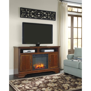 Signature Design by Ashley Hamlyn Dark Brown Large TV Stand with Fireplace