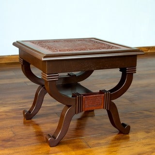 Fern Garland Artisan Designer Handmade Handtooled Fine Leather Brown Mohena Wood Home Decor Furniture Accent End Table (Peru)