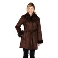 EXcelled Women's Faux Shearling Long Belted Jacket