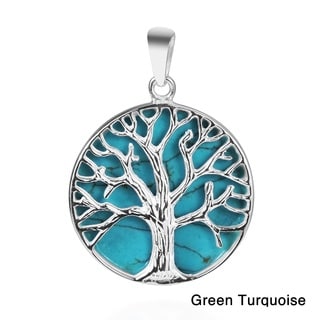 Mystical Tree of Life Stone Inlay .925 Silver Pendant (Thailand)