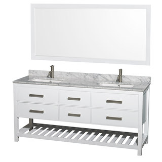 Wyndham Collection Natalie 72-inch White UM Square Sink and 70-inch Mirror Double Bathroom Vanity