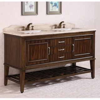 Legion Furniture Travertine Top 65 inch Double Sink Bathroom Vanity in Walnut Finish