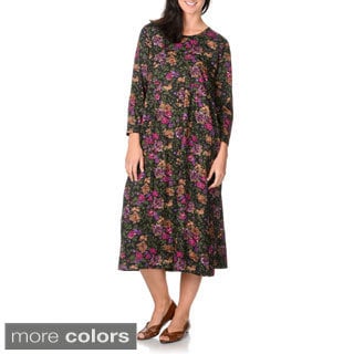La Cera Women's Magenta and Black Floral Print Dress