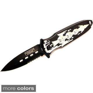7.5" Defender Extreme Spring Assisted Skull Design Knife with Serrated Stainless Steel Blade