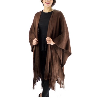 Le Nom Women's Solid Winter Poncho/ Shawl with Fringe