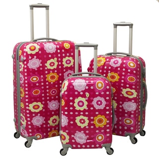 Flower Medley 3-Piece Hardside Lightweight Spinner Upright Luggage Set With Combination Lock