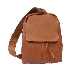 Women's Piel Leather Small Drawstring Backpack 9821 Saddle