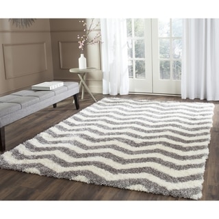Safavieh Montreal Shag Ivory/ Grey Stripe Polyester Rug (5'3 x 7'6)