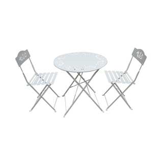 Metal Bistro Set with Two Chairs - White