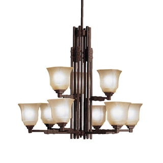 Transitional 9-light Tannery Bronze Chandelier with Umber Marble Glass