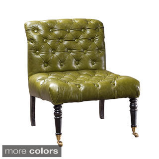 Distressed Green Leather Slipper Chair