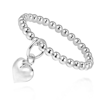 Cute Dangle Heart Eternity Bead Ball Sterling Silver Ring (Thailand)