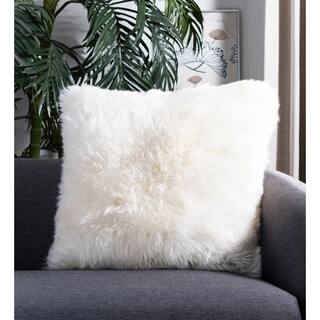 Safavieh Faux White Beaver White 20-inch Square Throw Pillows (Set of 2)
