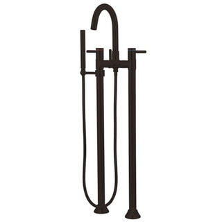 Dual Post Floor Mount Oil Rubbed Bronze Tub Filler with Hand Shower