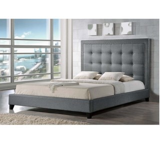 Baxton Studio Hirst Grey Linen Bed with Upholstered Headboard