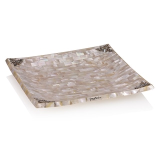 10.25-inch Neda Behnam Home Decor Sterling Silver Mother of Pearl Square Tray Dish
