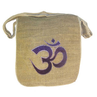 Handmade Bohemian Hippie Om Embroidered Hemp Shoulder Bag (Nepal)