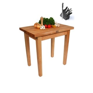 John Boos Country Maple Work 36 x 24 Table C01-C with Casters and Henckels 13-piece Knife Block Set