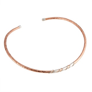 Hand-crafted Sterling Silver Wire Wrapped Hammered Copper Choker Necklace (Mexico)