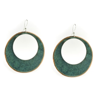 Handcrafted Large Shiny Copper and Patina Hoop Earrings (Mexico)