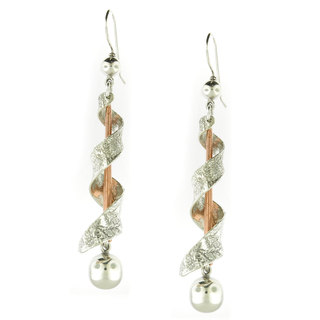 Handcrafted Sterling Silver and Copper Modern Spiral Dangle Earrings (Mexico)