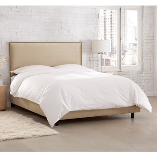 Skyline Furniture Burling Nail Button Border Bed in Micro-Suede Oatmeal