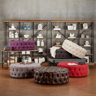 Knightsbridge Round Tufted Cocktail Ottoman with Casters by iNSPIRE Q Artisan