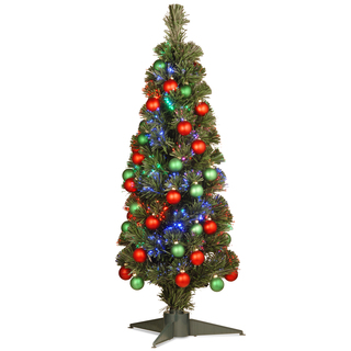36-inch Fiber Optic Fireworks Green/Red Matte Shiny Ornament Tree in a Green Plastic Stand