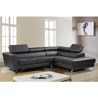 Delia Chocolate Leather Modern Right Chaise Sectional Sofa Set