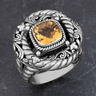 Sterling Silver Citrine Solitaire Cawi Ring (Indonesia)