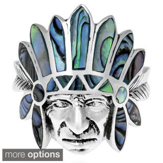 Tribal Native Indian Chief Head Stone .925 Silver Ring (Thailand)